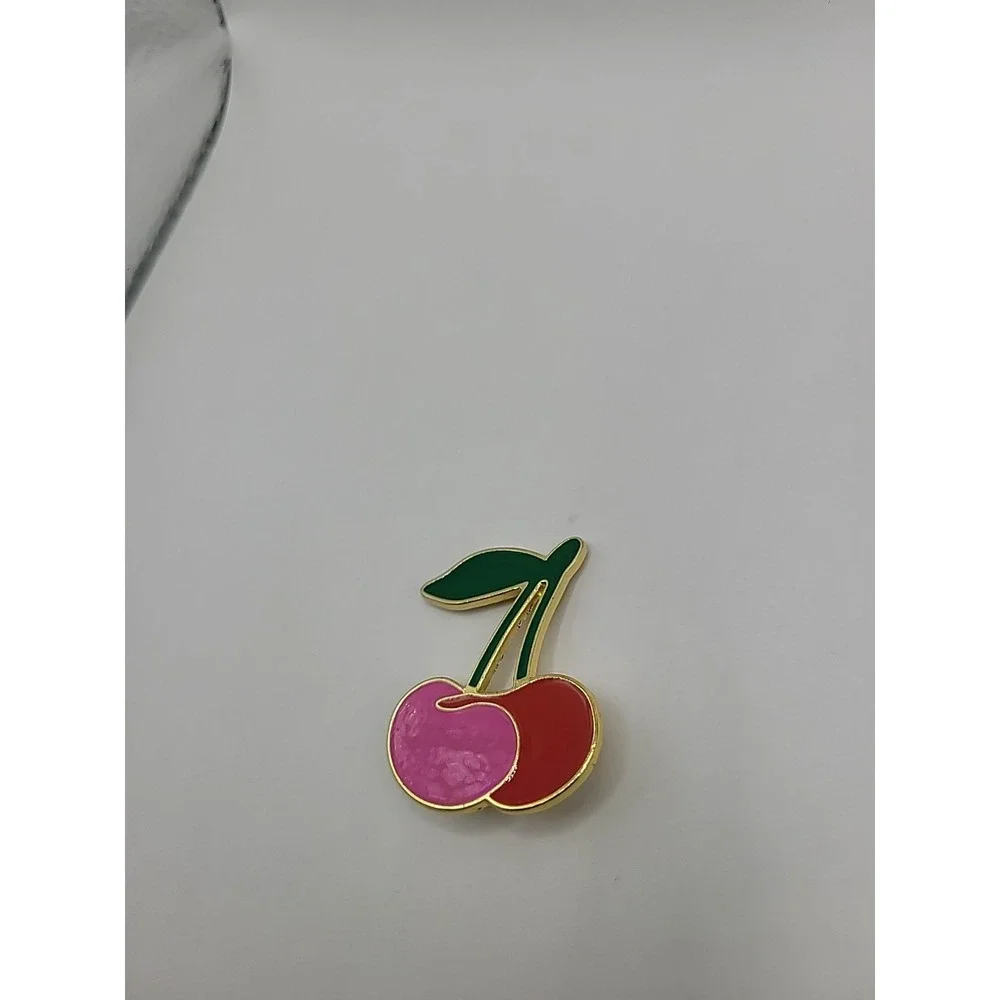 Vintage Cherry Brooch Pink Red Enamel Fruit Pin Gold Tone Retro Jewelry‎